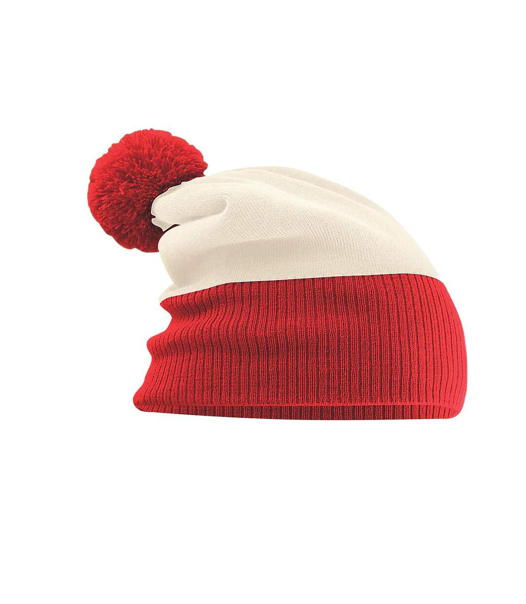 Bonnet Snowstar Adulte Blanc Cassé Rouge Vif Beechfield-2
