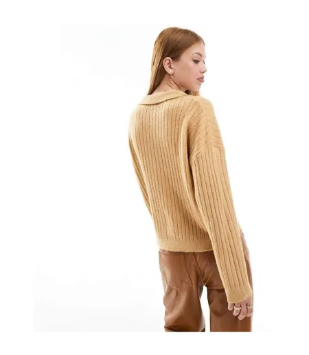 Womens/ladies Ribbed Polo Neck Jumper Biscuit Brave Soul