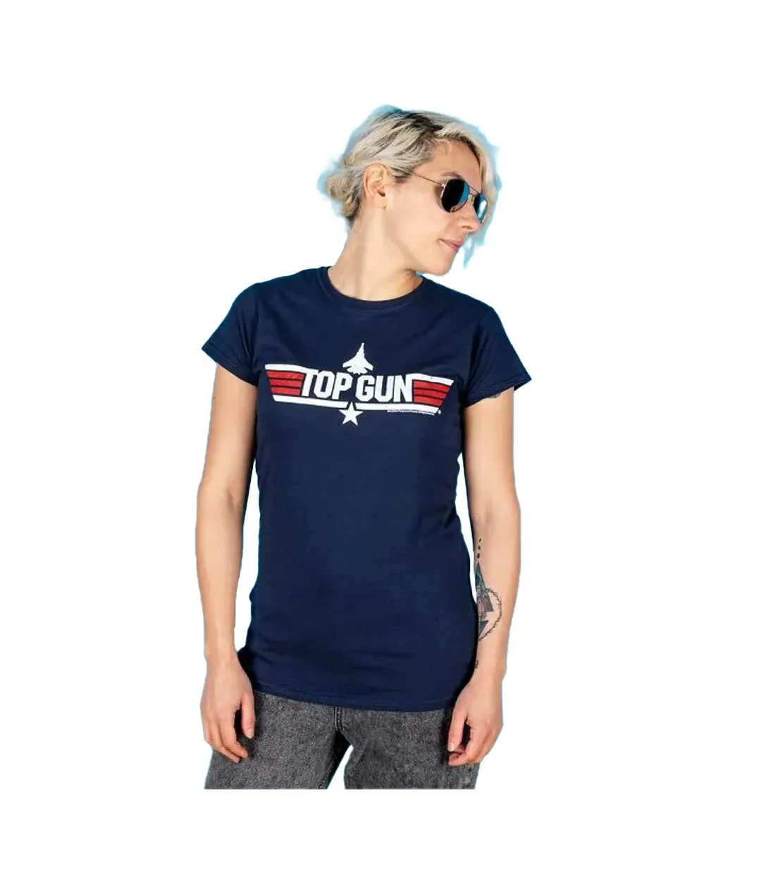 Womens/ladies Maverick Back Print Fitted T-shirt Blue Top Gun-1