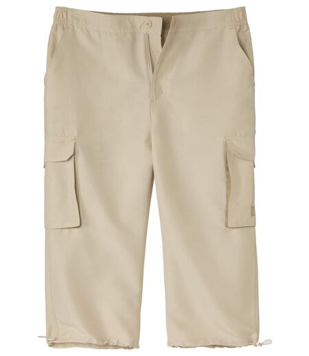 Men's Microfibre Cropped Cargo Trousers - Beige