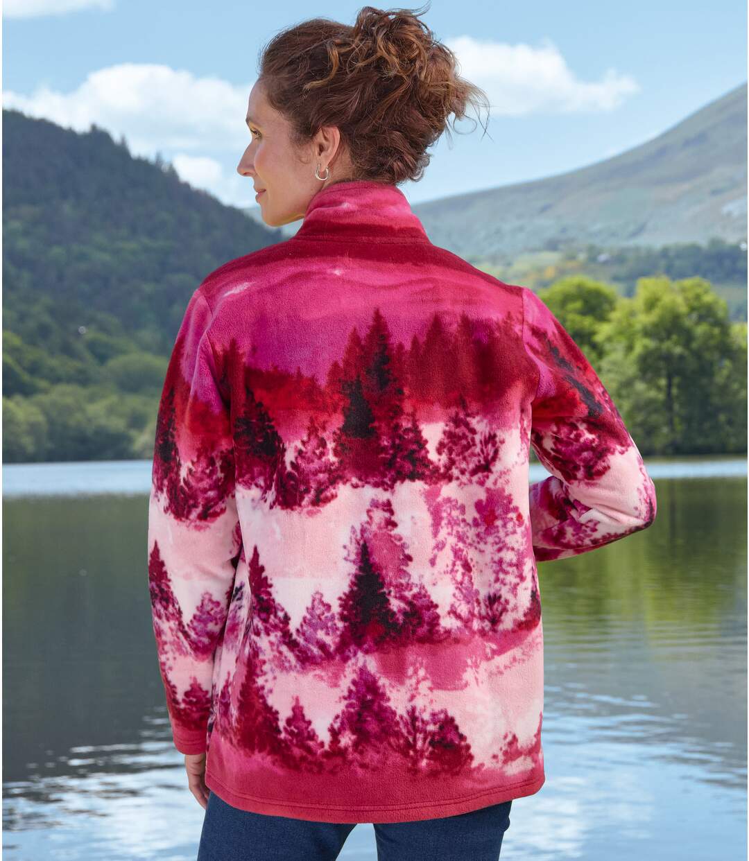 Women's Pink Printed Fleece Jacket-4