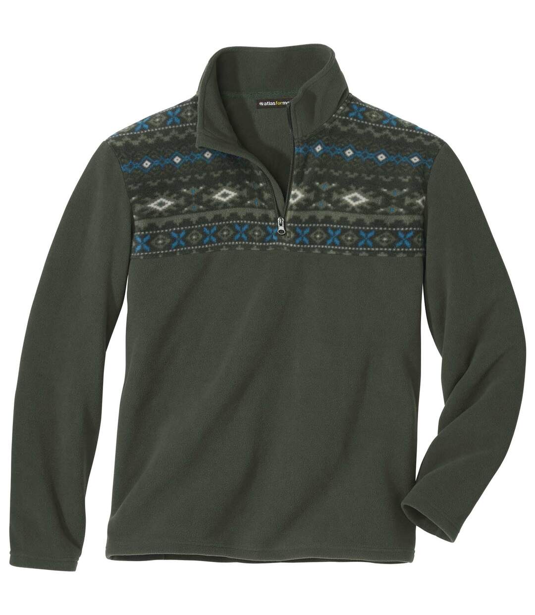 Fleecepullover mit RV-Kragen und Jacquard-Muster-3