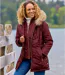 Burgundy Padded Jacket with Faux-Fur Hood-1