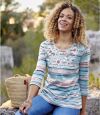 Women's Striped Floral Top - Blue and Pink Atlas For Men