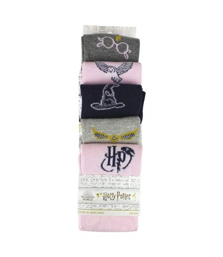 5 Pairs Ladies Cotton Novelty Socks - Harry Potter Pattern Comfortable Socks