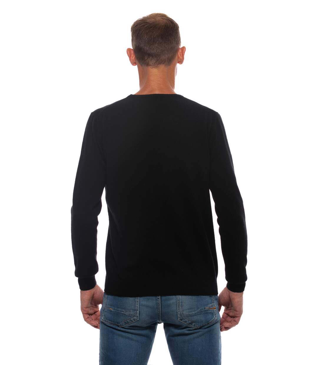 Pull cachemire homme col rond noir-4