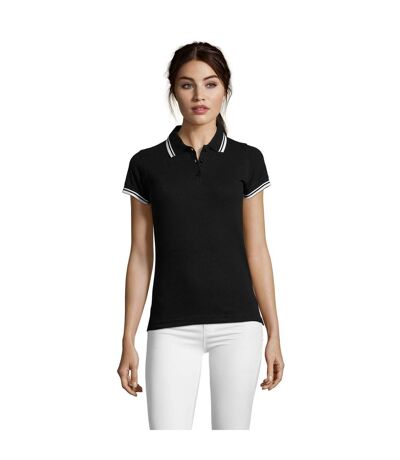 SOLS Womens/Ladies Pasadena Tipped Short Sleeve Pique Polo Shirt (Black/White) - UTPC2432