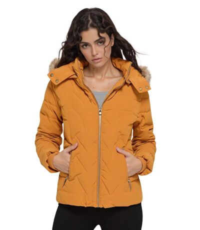 Doudoune courte pour femme, jaune éclatant avec capuche amovible et poches pratiques - Idéale pour l'automne et l'hiver