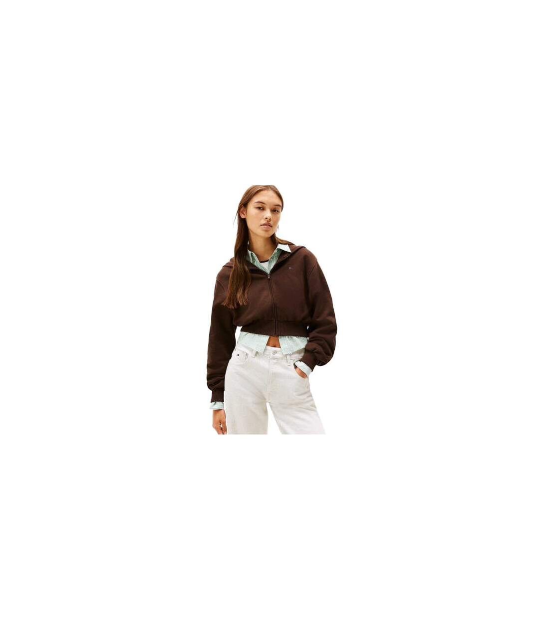 Womens/ladies Crop Hoodie Brown Tommy Jeans-1