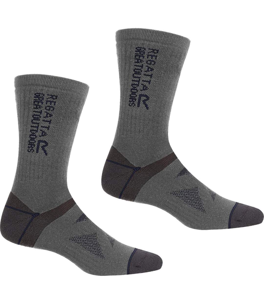 Pack Of 2  Unisex Adult Wool Hiking Boot Socks  Briar Grey Navy Regatta-2