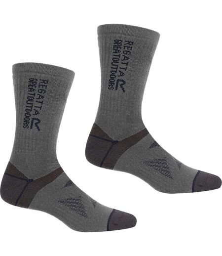 Pack Of 2  Unisex Adult Wool Hiking Boot Socks  Briar Grey Navy Regatta