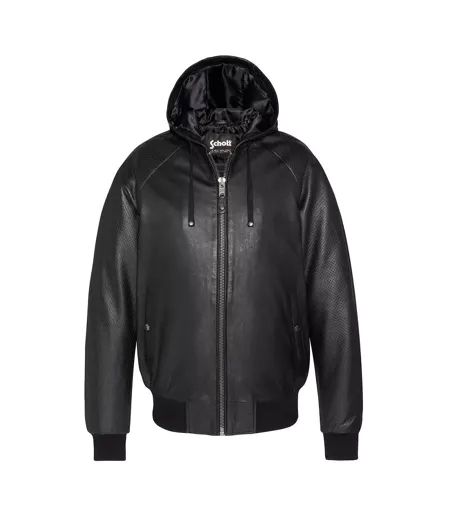 Blousons noir homme schott cuir capuche