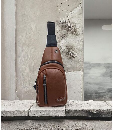 Sac body-bag en simili cuir marron pour homme - élégance décontractée avec poches multifonctions