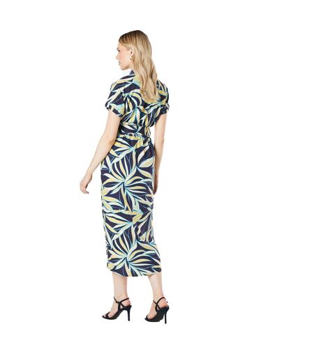 Womens/ladies leaf print wrap midi dress navy Principles