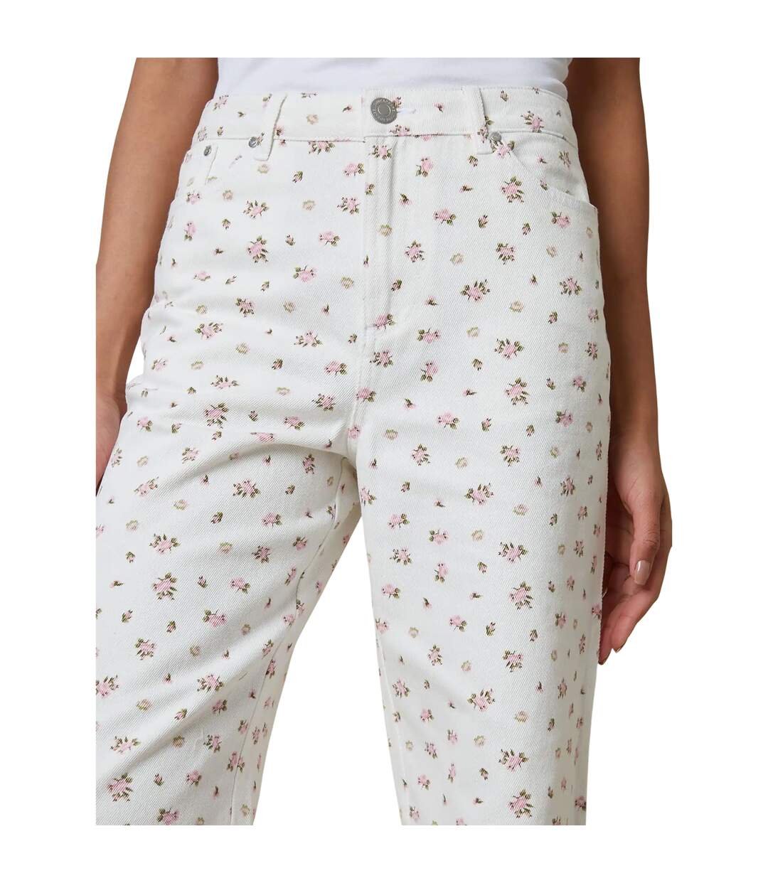 Womens/ladies Soleil Floral Wide Leg Jeans White Threadbare-4