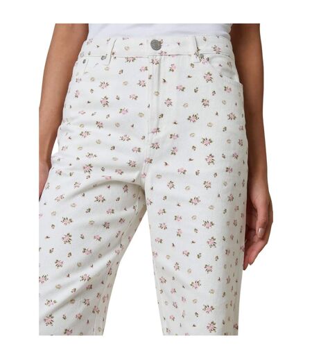Womens/ladies Soleil Floral Wide Leg Jeans White Threadbare