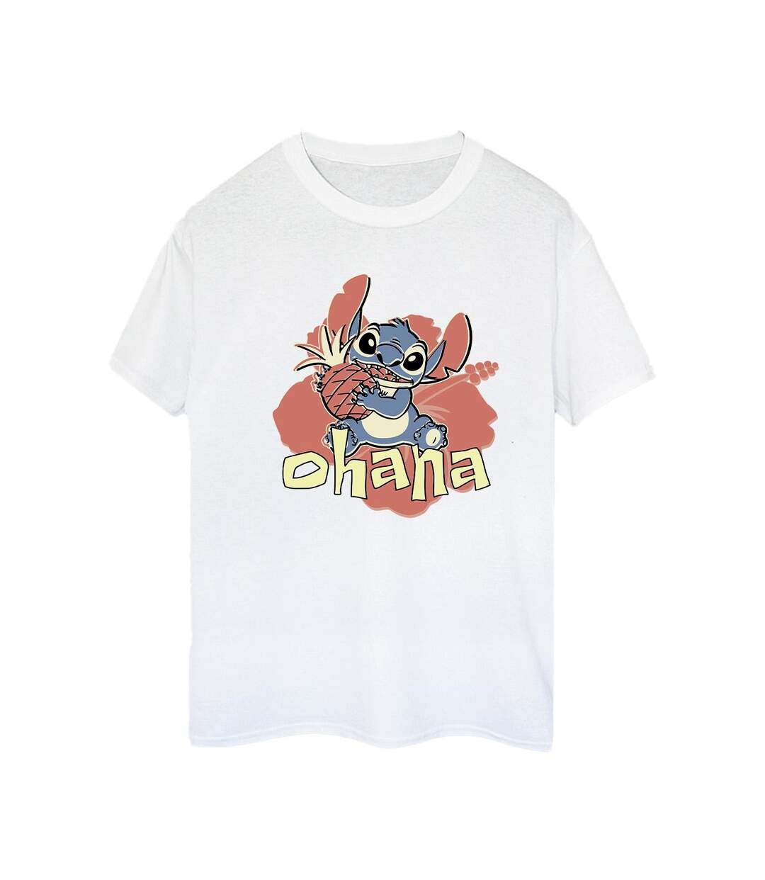Disney Femmes/Les femmes Lilo And Stitch Ohana Pineapple Cotton Boyfriend T-Shirt (Blanc) - UTBI30198-1