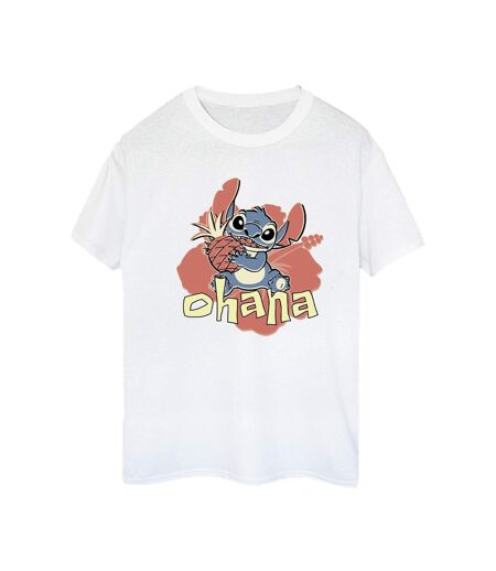 Disney Femmes/Les femmes Lilo And Stitch Ohana Pineapple Cotton Boyfriend T-Shirt (Blanc) - UTBI30198