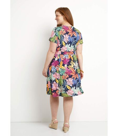 Robe col V courte évasée imprimé feuilles