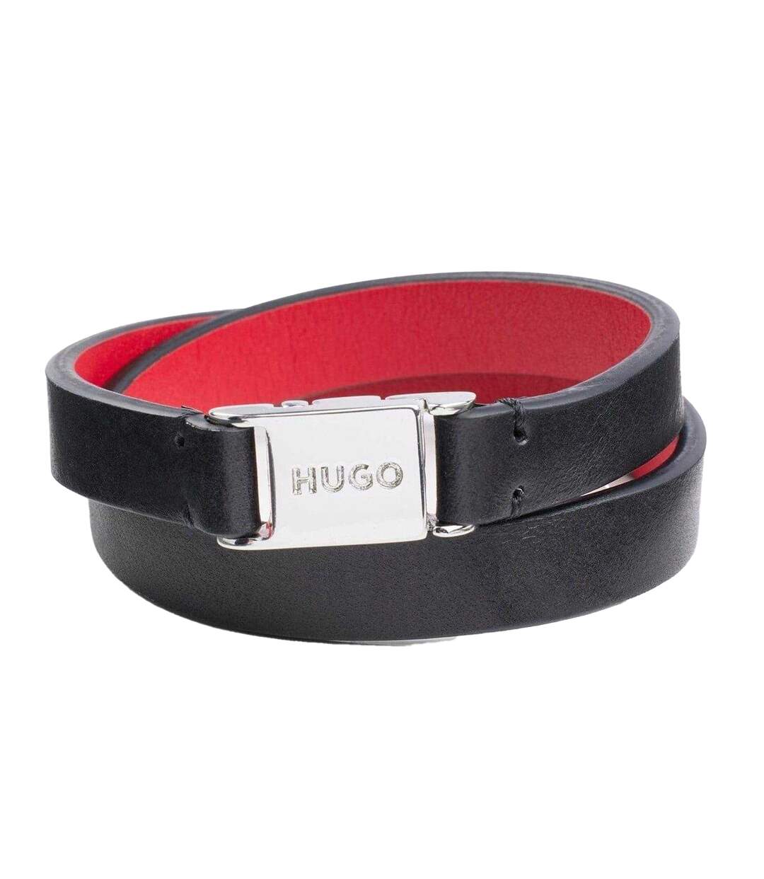 Polished Leather Reversible Bracelet One Size Black Hugo-2