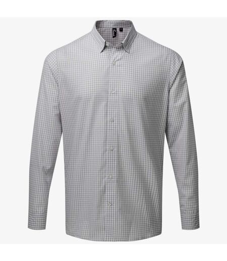 Premier Mens Maxton Checked Long-Sleeved Shirt (Silver/White)