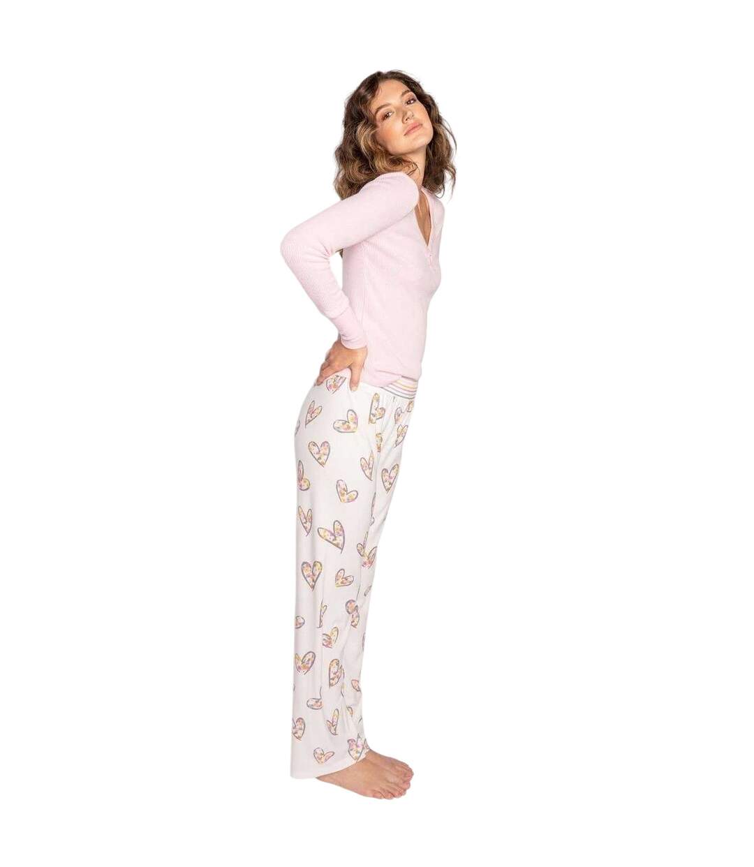 Pantalon De Détente Motif/style Cœurs Et Fleurs Femme Blanc Cassé PJ Salvage-3
