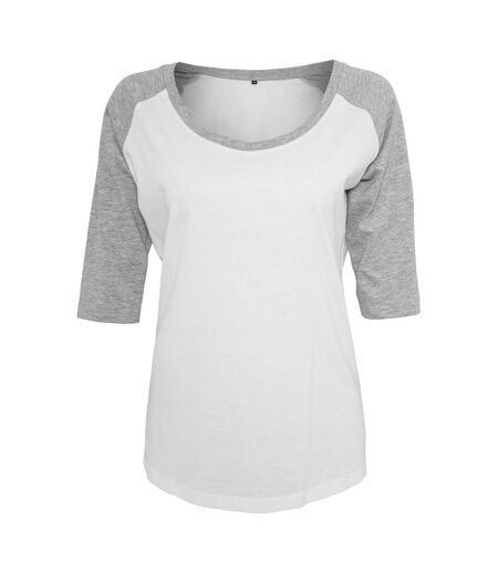 T-shirt Manches Raglan Femme Blanc Gris Chiné Build Your Brand