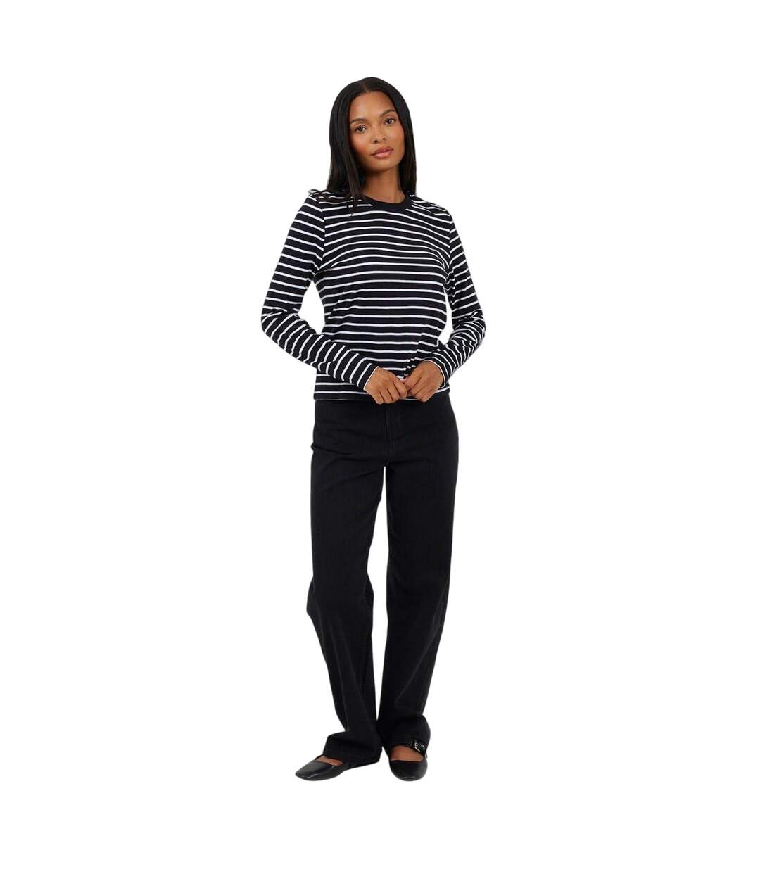 T-shirt Manches Longues Motif/style À Rayures Femme Bleu Marine Crème Brave Soul-4