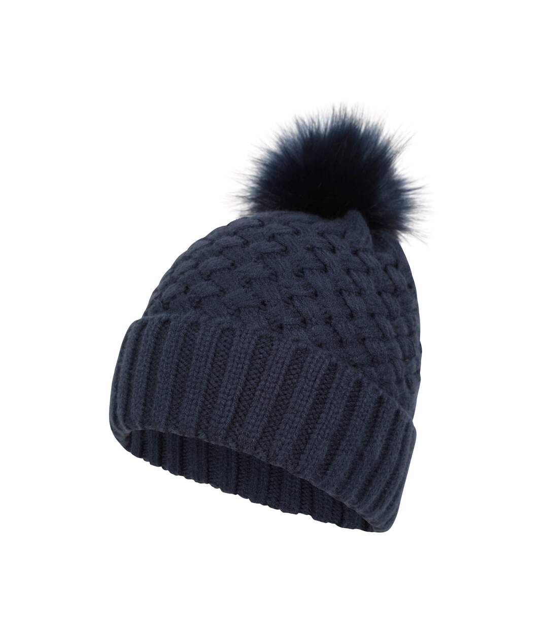 Womens/ladies Lisbon Pom Pom Borg Lined Beanie Navy Mountain Warehouse-3