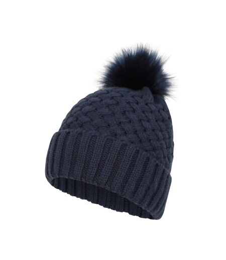 Womens/ladies Lisbon Pom Pom Borg Lined Beanie Navy Mountain Warehouse