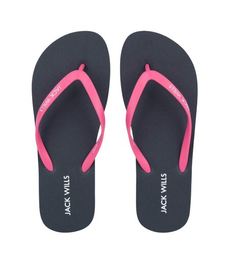 Womens/ladies Rubber Flat Flip Flops Navy Pink Jack Wills