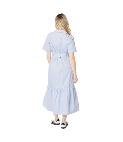 Womens/ladies striped waist tie midi shirt dress blue Dorothy Perkins