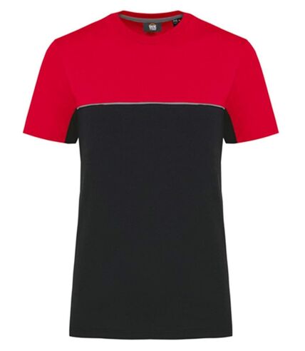 T-shirt de travail bicolore - Unisexe - WK304 - noir et rouge