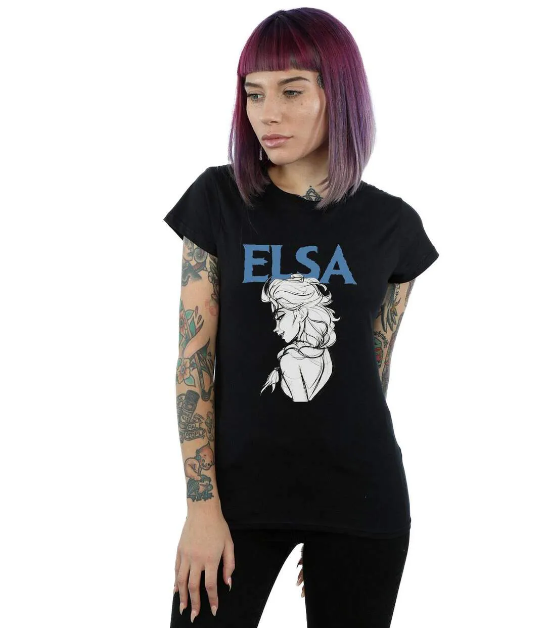 Disney Femmes/Ladies - Frozen Elsa Profile Sketch Cotton T-Shirt (Noir) - UTBI21958-2