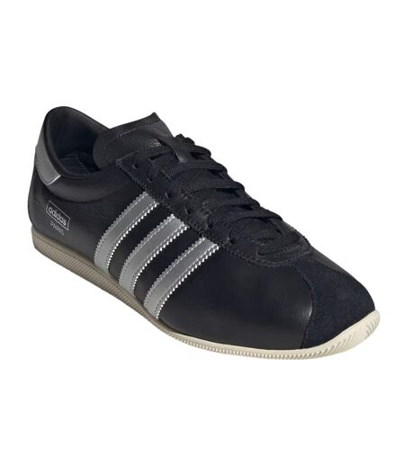 Womens/ladies Paris 3 Stripes Leather Trainers Black Silver Adidas