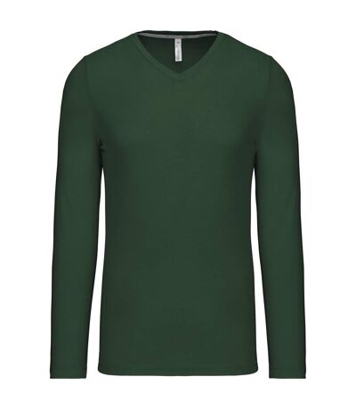 T-shirt manches longues col V - K358 - vert forêt - homme