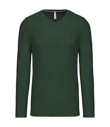 T-shirt manches longues col V - K358 - vert forêt - homme