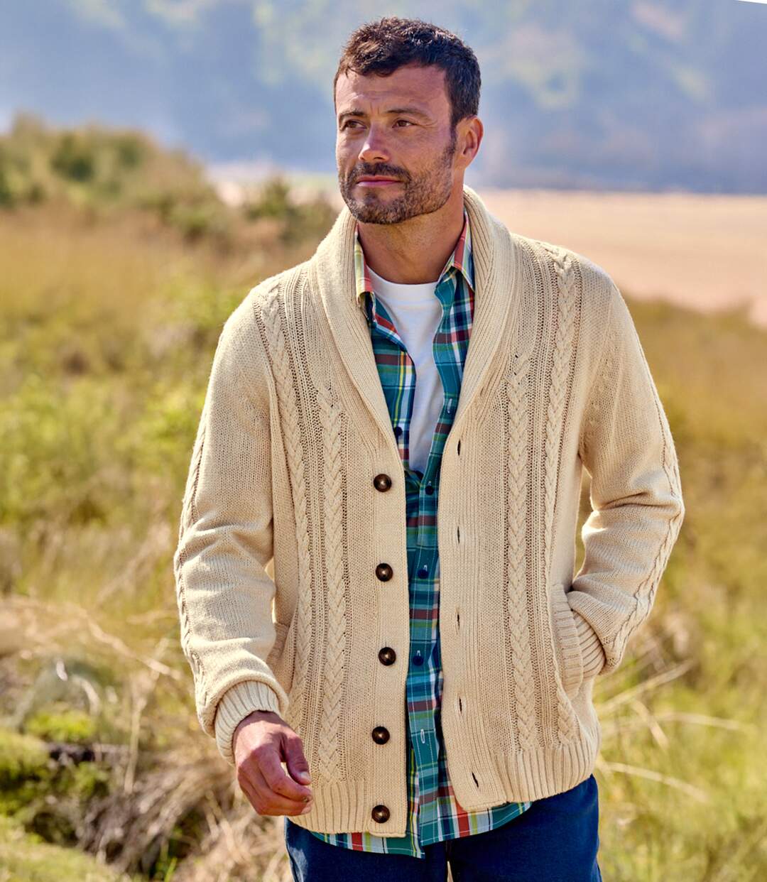 Gilet Tricot Torsadé Col Châle-5