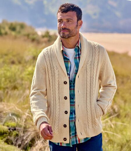 Gilet Tricot Torsadé Col Châle 
