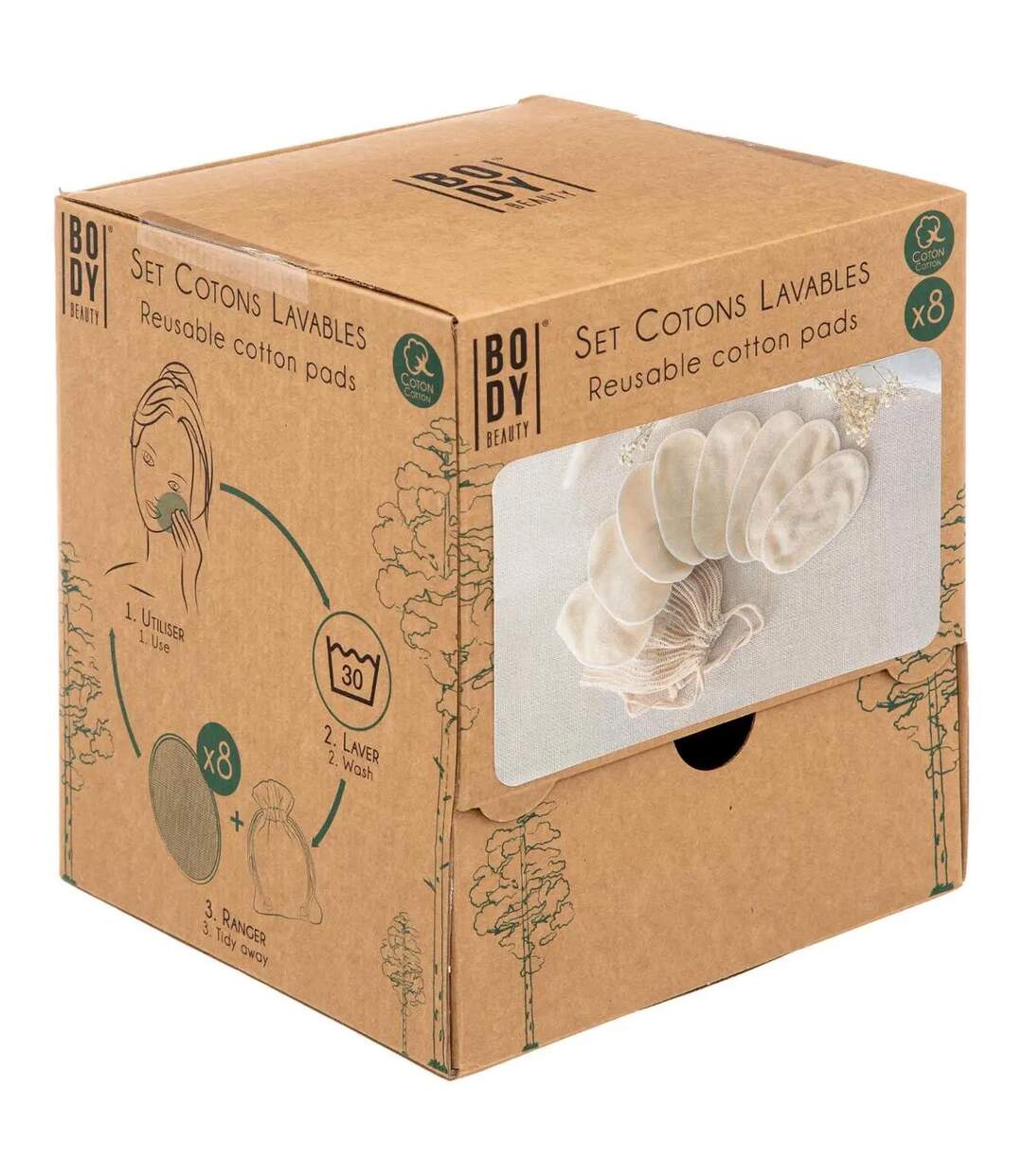 Lot de 8 Cotons Démaquillants Lavable 13cm Naturel-4