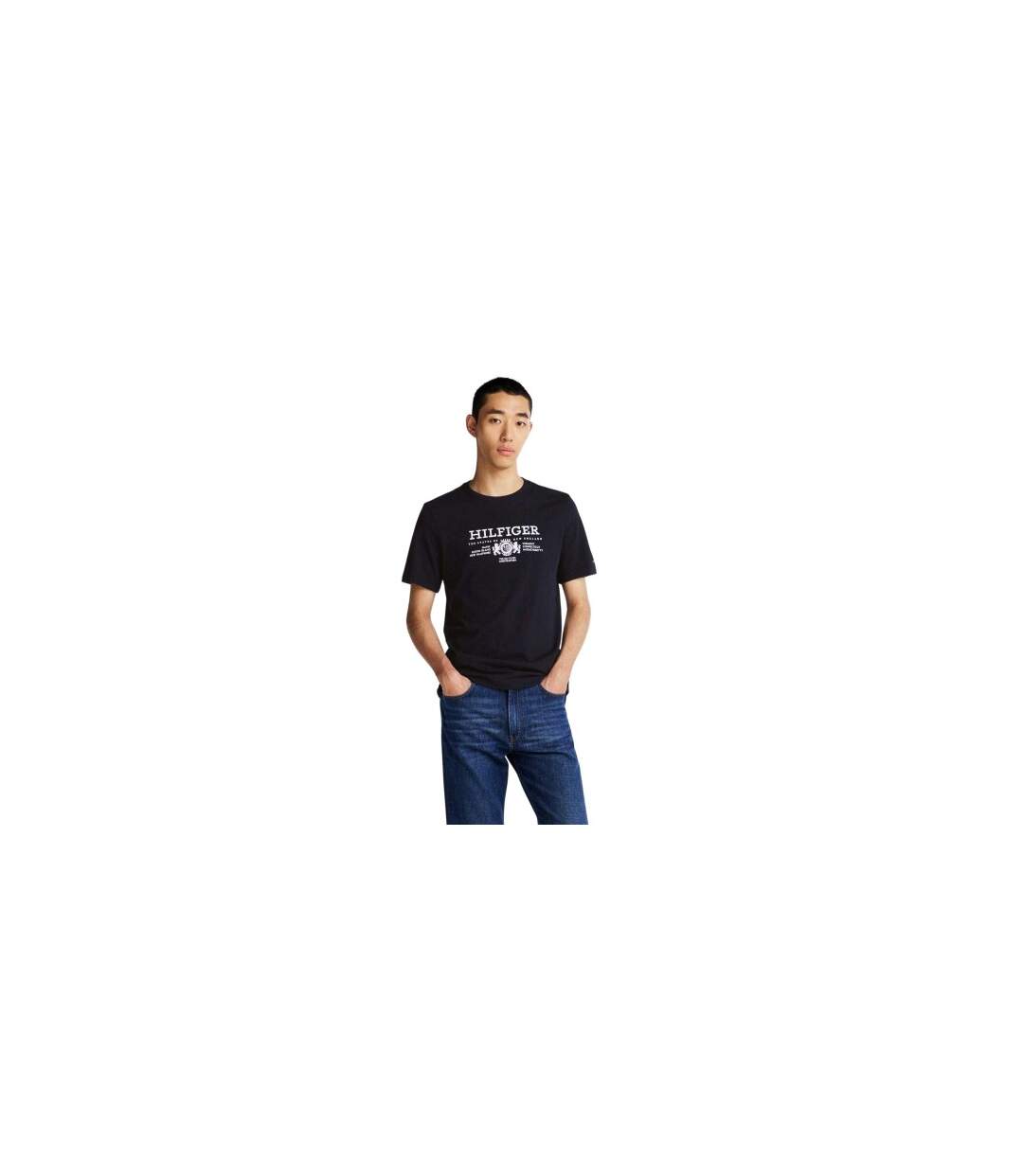 Mens Embroidered Logo Cotton T-shirt Blue Tommy Hilfiger-1