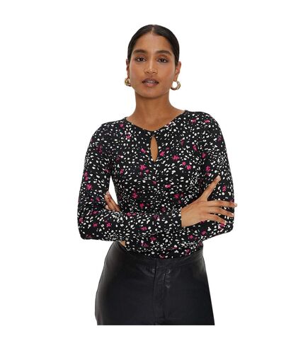 Womens/ladies abstract crinkle keyhole top black Dorothy Perkins