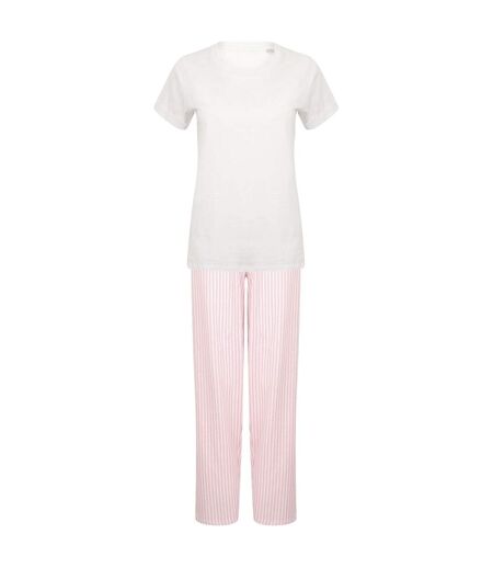 Towel City Womens/Ladies Stripe Pajama Set (White/Pink)