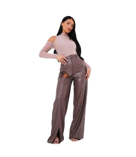 Pantalon Motif/style Découpé Femme Marron Missy Empire