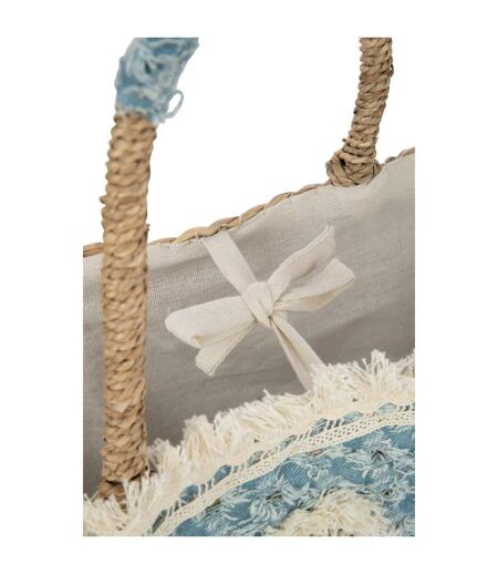 Sac de Plage Fleurs Denim 59cm Naturel & Bleu