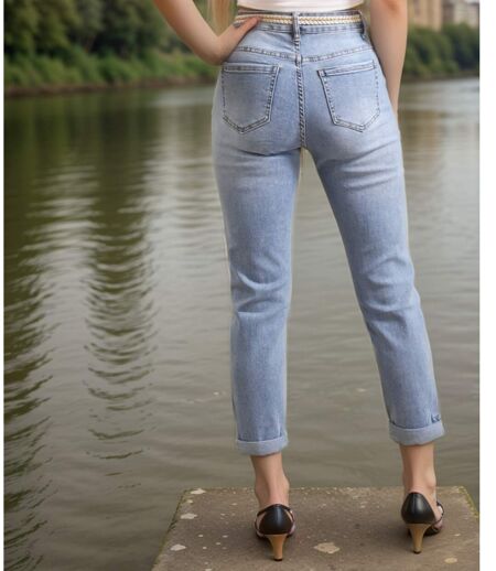 Jean femme Jeans Mom Fit Taille haute - Couleur bleu
