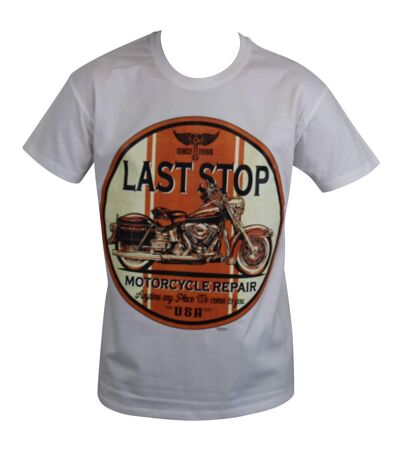 T-shirt homme manches courtes - Biker Last stop 22518 - Blanc