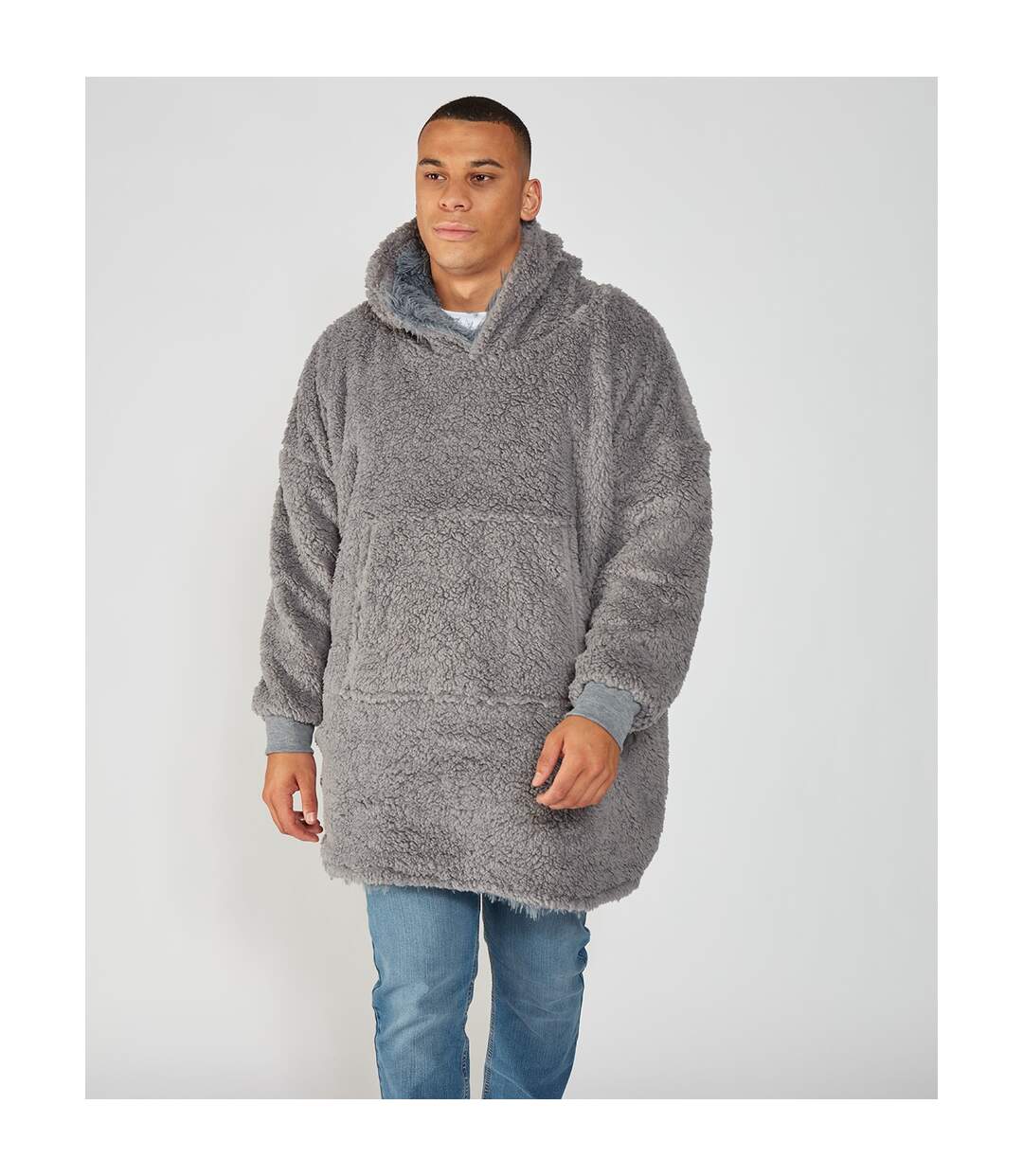 Ribbon Unisex Adult Sherpa Reversible Oversized Hoodie (Gray) - UTRW8224-1