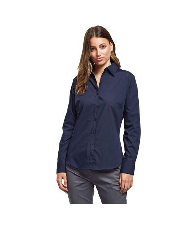 Womens/ladies Poplin Long-sleeved Blouse Navy Premier