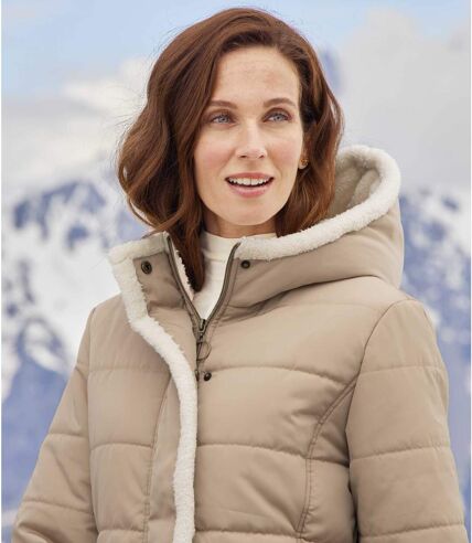 Dlouhá prošívaná bunda s kapucí do arktické zimy zateplená fleecem Coral